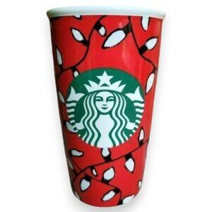 Starbucks Coffee Mug Ceramic Travel Mug 2006 Christmas Lights Double Wall